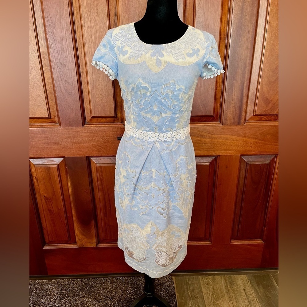 Sara Campbell Baby Blue & White Mesh Lace Overlay A line dress sz 2